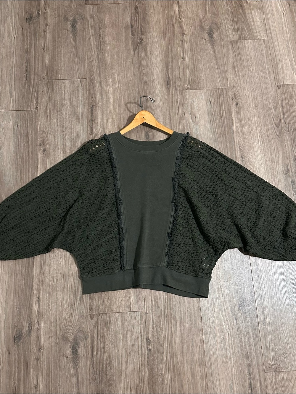 Olive Green Crewneck Sweater Mixed-Knit Casual Jersey Rocks & Indigo